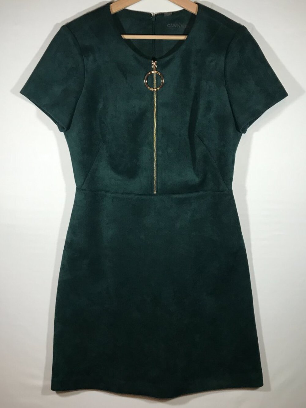 Calvin Klein Women's 10 Green Faux Suede Short Sleeve Unlined Dress